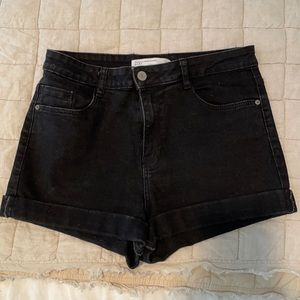 Zara High Waisted Black Denim Short